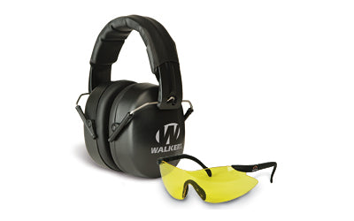 Walker's, Earmuff, Folding, Padded Headband, Black, Shooting Glasses, Yellow Lenses, One Pair of Foam Plugs