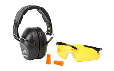 Walker's, Passive, Combo Kit, Folding Earmuff, Black, 1 Pair of Foam Ear Plugs, 1 Pair of Sport Glasses Included